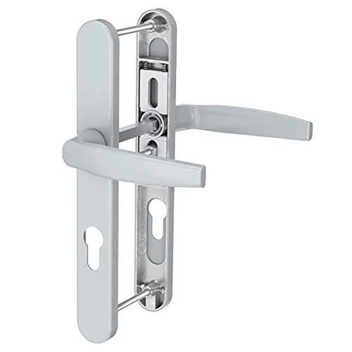 Langschildgarnitur Silber pulverbeschichtet 92mm - Hochwertige Türsicherung mit PZ-Lochung, ideal für Nebeneingangstüren und Haustüren, inklusive 10mm Reduzierhülse für flexible Anwendung.