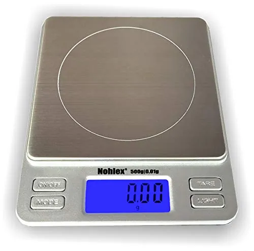 Nohlex NTP500X Premium Feinwaage 500g - Küchenwaage mit 0,01g Genauigkeit, ideal für präzises Abwiegen von Zutaten beim Kochen und Backen.