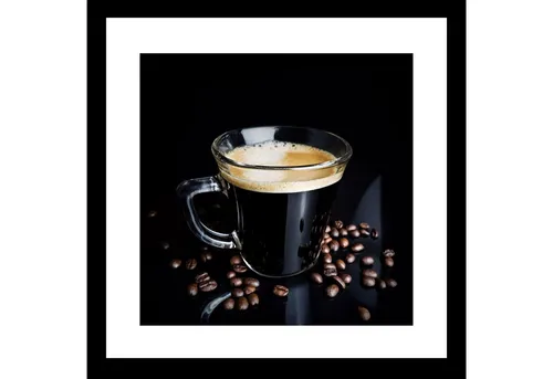 Levandeo® Glasbild, Glasbild 30x30cm Wandbild Kaffee Tasse Schwarz Weiß Wanddeko Glas