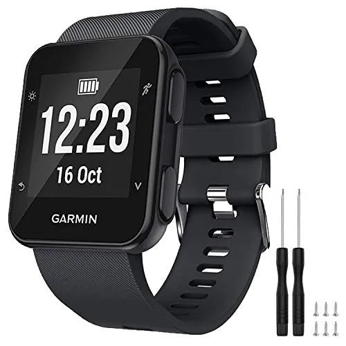 TopPerfekt Armband kompatibel mit Garmin Forerunner 35, weiches Silikon Ersatz-Uhrenarmband für Garmin Forerunner 35 Smart Watch, passend für 130-230 mm Handgelenk (Schwarz)