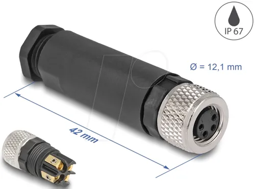 DELOCK 60532 - M8 Steckverbinder A-kodiert 4 Pin Buchse, mit Schraubanschluss