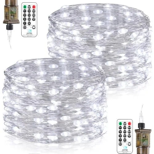 LED Lichterkette aus Kupferdraht, 2 Stück 18M 150LED Lichterkette Innen mit Stecker, 8 Modi mit Fernbedienung Timer Wasserdicht Lichter für Außen, Innen, Zimmer, Hochzeit Weihnachten Deko