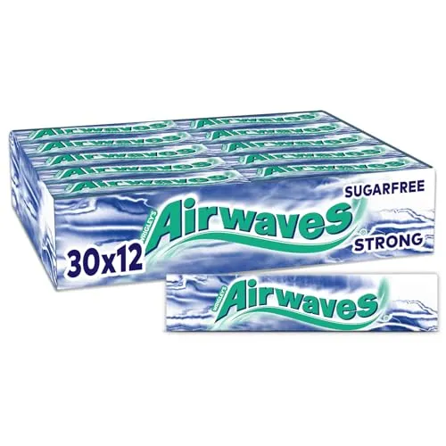 Airwaves Kaugummi Zuckerfrei, Strong Gum, 30 x 12 Dragees, Großpackung Chewing Gum, Kaugummi ohne Zucker mit Minz Frische (360 Dragees)