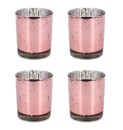 Creativery Teelichthalter Glas 6x7,2cm Set 4 Stück Teelichtgläser Windlichtglas Windlicht metallic Rosegold