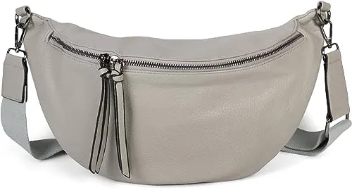 styleBREAKER Damen Halbmond Crossbody Schultertasche - Hellgrau - Modische Damen-Schultertasche aus feinem Kunstleder mit abnehmbarem, verstellbarem Schultergurt. Vielseitig tragbar als Umhängetasche oder Crossbag, bietet praktischen Stauraum mit mehreren Fächern.