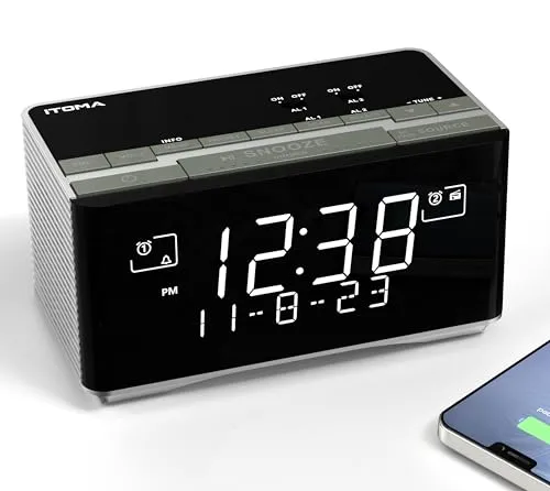 iTOMA FM/DAB Radiowecker mit Bluetooth - Tragbares DAB-Funkgerät mit USB-Ladeanschluss, Dual Alarm und dimmbarer LCD-Anzeige für optimalen Schlafkomfort und vielseitige Nutzung.