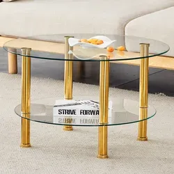 Couchtisch Aus Transparentem Sicherheitsglas Und Goldfarbenem Metall, 70 X 70 X 42 Cm, 2 Ebenen