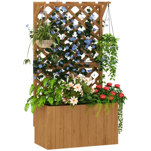 Outsunny Hochbeet mit Rankgitter und Dach - Hochbeet für Garten, Balkon oder Terrasse, ideal für Kletter- und Korbpflanzen, aus natürlichem Tannenholz, robust und funktional.