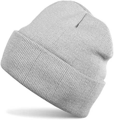 styleBREAKER Kinder Beanie Strickmütze mit breiter Krempe, Feinstrick Mütze doppelt gestrickt, Kindermütze 2-5 Jahre 04024030, Farbe:Hellgrau
