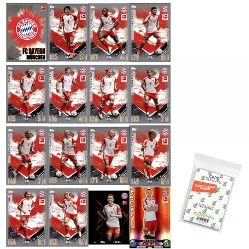Bundle mit Topps Match Attax Bundesliga - 2023/24 - Mannschaftspaket - FC Bayern München + Exklusive Collect-it Hüllen