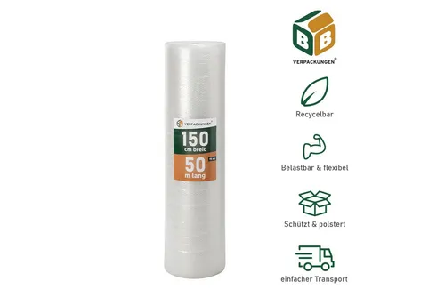 BB-Verpackungen Schutzfolie Luftpolsterfolie (1,5 x 50 m) 3-lagig 75 my, (2-St), 3-lagig, 1,5 x 50 m, 75 my