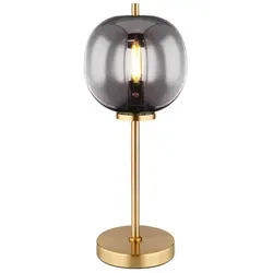 meineWunschleuchte LED-Tischleuchte Messing Schwarz Glas 19x45 cm - Elegante LED-Tischleuchte mit dimmbarem Licht, ideal für jeden Wohnbereich. Das stilvolle Design aus Messing und Rauchglas macht sie zum Blickfang auf Sideboards oder Nachttischen.