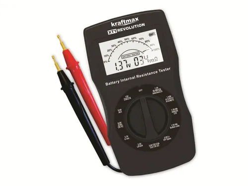 KRAFTMAX Batterietester XT1 - Card-Reader mit Innenwiderstandsmessung, der nahezu alle Batterien und Akkus zuverlässig testet und die verbleibende Kapazität in Prozent anzeigt. Ideal für vielseitige Anwendungen.