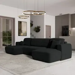 Masseno Ecksofa SENTUM K mit Schlaffunktion - U-Form, Schwarz - Sofa mit Bettkasten, ideal für Gäste und platzsparend. Entdecken Sie den Komfort und die Eleganz des SENTUM K für Ihr Wohnzimmer.