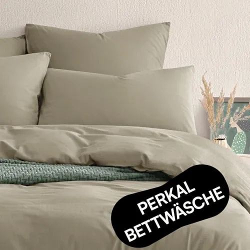 Seralino Perkal Bettwäsche Set 135x200 in braun von Seralino