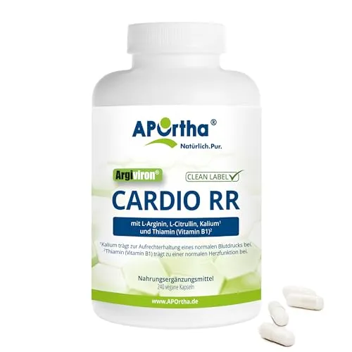 APOrtha® Cardio RR - L-Arginin + L-Citrullin + Kalium, 240 vegane Kapseln - Aminosäure L-Arginin für die Herzgesundheit, unterstützt mit Kalium und Vitamin B1, glutenfrei und in Clean Label Qualität.