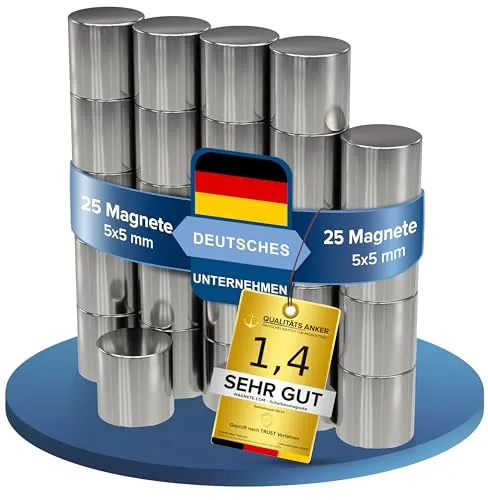 Magnete Scheibenmagnet 5x5 mm - Kraft 0,9 kg - silber extra stark rund - starke Supermagnete - Magnet für Whiteboard, Pinnwand, Magnettafel, Werkstatt - Neodym Power 25