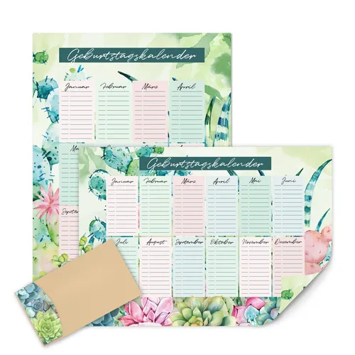 Geburtstagskalender Kaktus Rosa I A2 jahresunabhängig I Dauerkalender I dv_1300