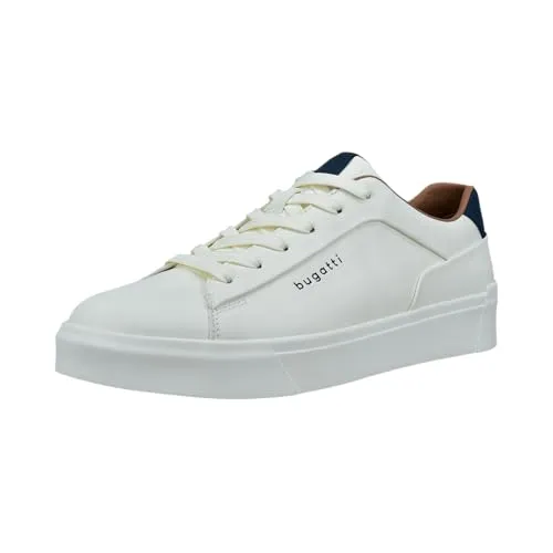Bugatti Man Herren-Sneaker Gunter Weiß-Blau - Sportliche Herren-Sneaker mit optimalem Tragekomfort, flexibler Laufsohle und rutschhemmendem Schaftrand. Ideal für jeden Anlass und einen trendigen Look.