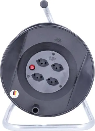 as - Schwabe Kabeltrommel 50 m - Schweizer Ausführung mit Thermoschutz - Kabeltrommel für Heimwerker und Baustellen mit 50 m H05VV-F 3G1,5 Kabel, 4-fach T13-Steckdosen und Thermoschutz für maximale Sicherheit. Made in Germany für höchste Qualität.