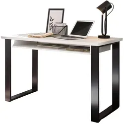 Furn.Design Schreibtisch Stove - Laptoptisch in Pinie Weiß und Anthrazit - Moderner Schreibtisch im trendigen Landhausstil mit offener Ablage, ideal für Homeoffice und Büro. FSC-zertifiziert, pflegeleicht und bis 50 kg belastbar.
