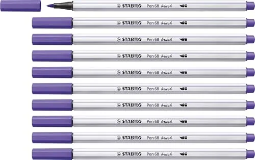 STABILO - Premium-Filzstift mit Pinselspitze für variable Strichstärken - Pen 68 brush - 10er Pack - violett