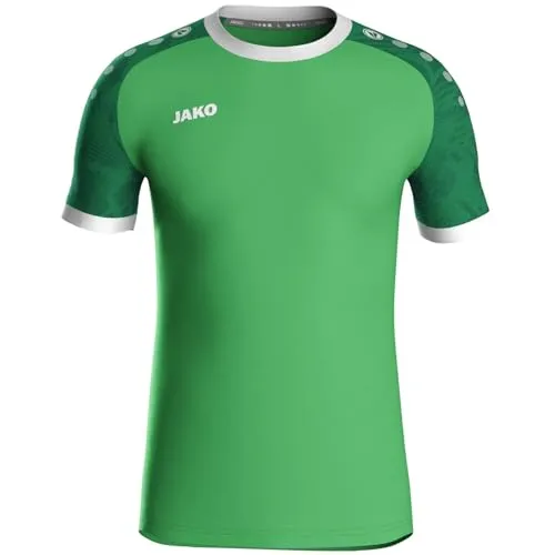 JAKO Iconic Trikot Kinder Soft Green, Sportgrün, Gr. 116 - Nachhaltiges Sport Shirt Kurzarm aus 100% recyceltem Polyester, Feuchtigkeitstransportierend