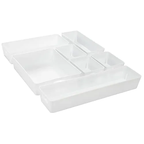 Hummelladen Schubladen Ordnungssystem - 6 cm hoch - 7 Teile in 5 Größen - für 48x40 Schublade - Aufbewahrungsbox weiß - Organizer