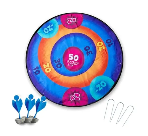 Simba Park Dart Wurfspiel – Outdoor-Dartspiel mit 3 Wurfpfeilen (14 cm) mit Softspitze, Faltbare Zielscheibe (Ø 132 cm) & 3 Erdhaken, Wurfspiel für Kinder ab 3 Jahren