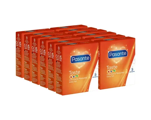 Pasante Kondome Taste (Flavours) Kondome mit inspirierenden Aromen, Packung mit, 36 St., bunte Kondome mit Geschmack, Kondome für Oralverkehr
