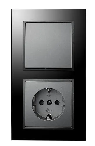 McPower Schalter und Steckdosen Set Flair Tür 2-fach-Style | Glasrahmen | Unterputz Schutzkontakt-Steckdose 16A | Wechselschalter 10A | 3-teiliges Set