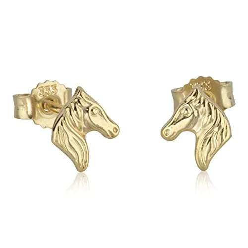 NKlaus Paar Ohrstecker Pferde Kopf 333 Gelb Gold 8 Karat - Ohrringe für Damen, aus 333 Gelb Gold, hochglanzpoliert mit einem charmanten Pferdemotiv – ein elegantes Amulett für Tierliebhaber.