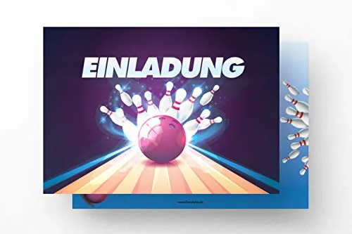 Friendly Fox Einladung Bowling STRIKE, 12 Einladungskarten Bowling zum Geburtstag, Einladung Kindergeburtstag Kegeln Geburtstagskarte, Bowling Game