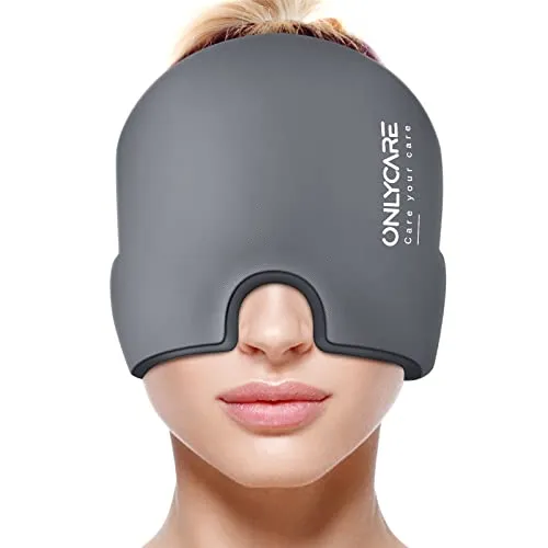 ONLYCARE Migräne Maske, Upgraded Kühlmaske Schlafmaske Kühlmütze Kühlhaube 360° Gel Surround kühlpads zur Linderung von Migräne, Kopfschmerzen, Druck