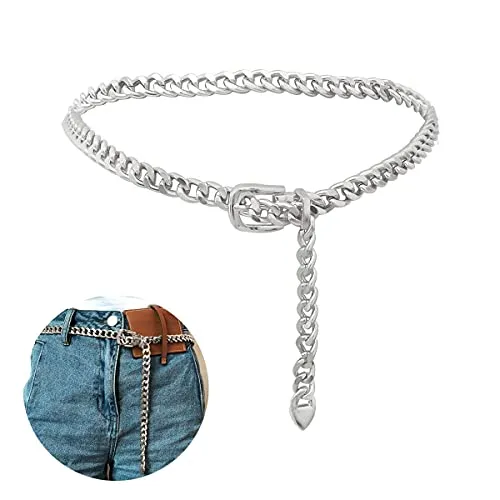JKJF Metall Kettengürtel Damen Taille Gürtel Einstellbare Körperkette Für Party Hochzeit Alltagskleidung –Silber