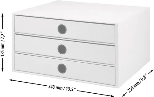 Rössler-Papier Schubladenbox S.O.H.O. A4 quer, denim - Schubladenbox aus Pappe mit 3 Fächern, ideal für Ordnung im Büro. Hergestellt in Handarbeit, strapazierfähig und stilvoll. Stapelbar für platzsparende Aufbewahrung.