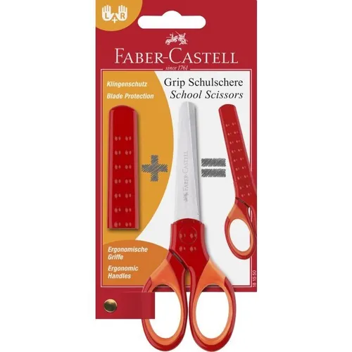 Faber Castell Schere Grip mit Klingenschutz Linkshänder Rechtshänder orange rot