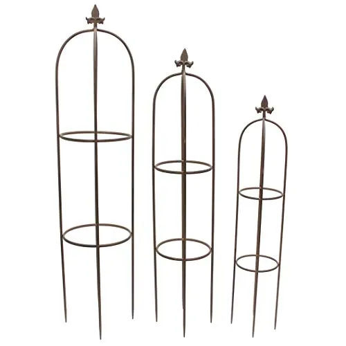 Dekoleidenschaft 3X Rankhilfe Schwertlilie aus Metall, schwarz, Garten Ranksäule, Obelisk, Rosenspalier, Rankgitter für Kletterpflanzen