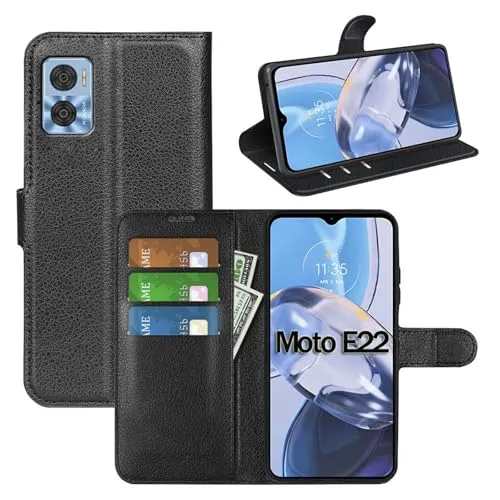 betterfon Handyhülle Kompatibel mit Motorola Moto E22 / E22i | Premium Qualität TPU Klapphülle für Moto E22 / E22i mit Kartenfächern | Magnetverschluss Handyhülle | Schwarz