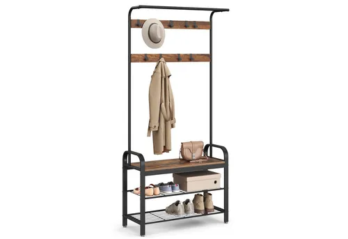 VASAGLE Garderobenständer Garderobe, mit Sitzfläche, 2 Gitterablagen