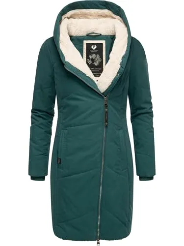 Ragwear Damen Wintermantel Gordon Long - Warmer Steppmantel mit Kapuze - Funktionsjacken: Angenehm warmer, veganer Steppmantel mit Teddyfell-Kapuze und tailliertem Schnitt – ideal für kalte Tage!