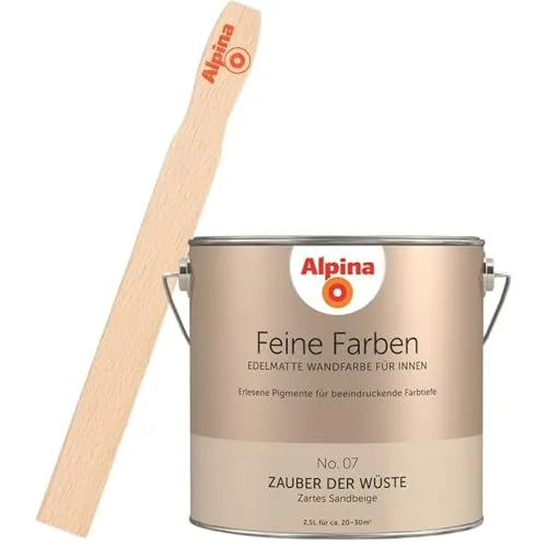 Alpina Feine Farben - No. 07 Zauber der Wüste mit Gratis Rührstab - Premium edelmatte Wandfarbe für Innen, inspiriert von der Wüste. 32 harmonische Farbnuancen für ein Zuhause mit Charakter, inklusive gratis Holz-Rührstab für perfektes Anrühren.