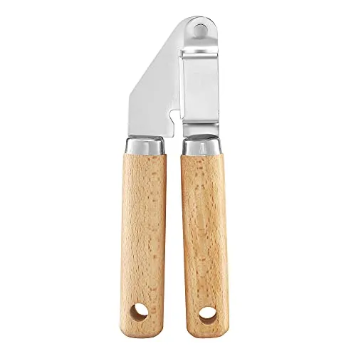 AMBITION Knoblauchpresse Natural 19,8 x 5,2 x 3,3 cm Garlic Press Knoblauchschneider Knoblauch Crusher mit Holzgriff aus Stahl