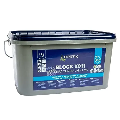 Bostik BLOCK X911 TERRA TURBO LIGHT Abdichtung - Dichtmaterialien für Betonteile und Keller, reaktiv und hoch flexibel, regenfest nach 16 Stunden, ideal für schnelle Anwendungen.