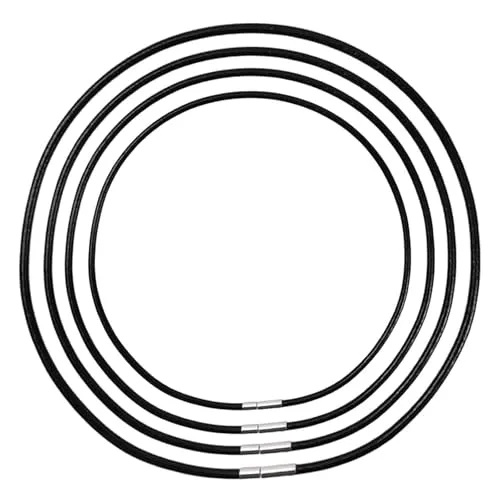 Guyode 4 Stück Schwarz Lederkette Damen und Herren, Kunstleder Lederband für Ketten, Lederkette mit Verschluss, Lederhalsband mit Verschluss ohne Anhänger, Geflochten Leder Halskette (40/45/50/55CM)