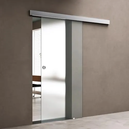 doporro Glasschiebetür Komplettset 90 x 205 cm | ESG-Sicherheitsglas | Satiniert mit Muschelgriff