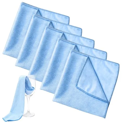 Leikurvo Mikrofaser Gläserpoliertuch fusselfreies, 5er Set Mikrofaser Glastuch Poliertuch Gläser Glastuch & Fenster Poliertuch glastücher glaspoliertuch für Spiegel und Hochglanzoberflächen (Blau)