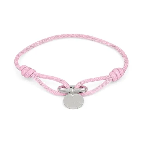 COPENHAGEN STUDIOS Fabric Link Bracelet - rosa, silber - Damenarmband mit geknotetem Stoffband & Karabiner-Charm - Edelstahl poliert - stufenlos verstellbar
