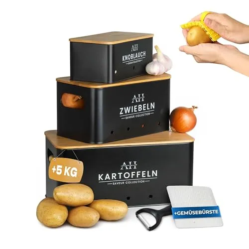 AH® Kartoffel Aufbewahrungsbox inkl. Gemüsebürste [5er Set] von AH mit liebe handgemacht