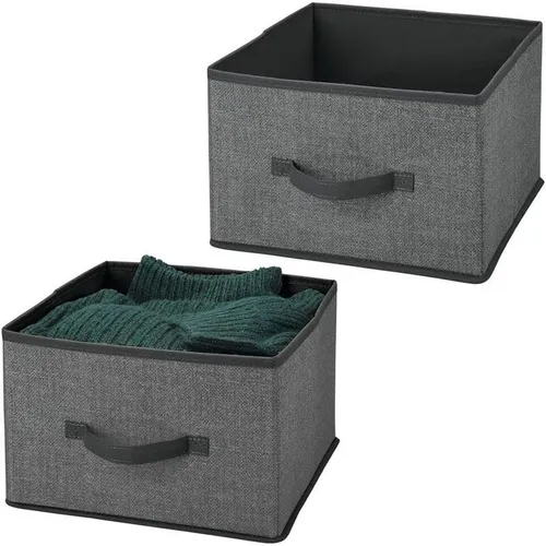 Aufbewahrungsbox Stoffbox 2er Set mit Griff Kunstfaser mDesign Grau / Schwarz